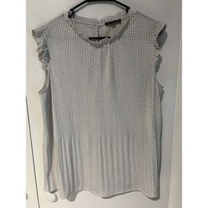 Adrianna Papell Sleeveless Ruffle‎ Neck Pleated Blouse Black And White Size L